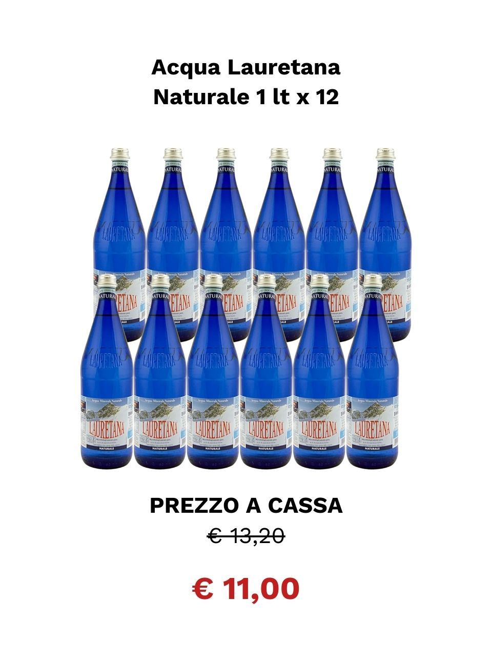 Acqua Lauretana Naturale da 1L x 12. Acqua a domicilio Roma.